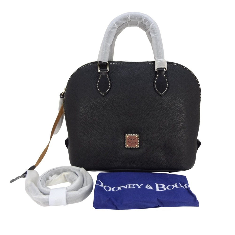 Dooney‎ & Bourke Black Pebbled Leather Zip Zip Dome Satchel Bag R238T MB